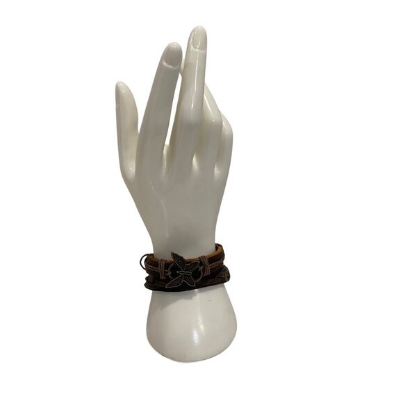Boho Leather & Cord Butterfly Charm 2 set Bracelets genuine leather brown nature - Picture 3 of 13